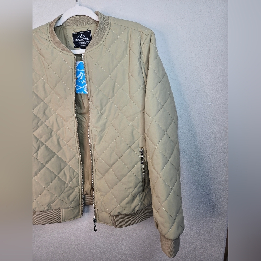 Magcomsen Women's Lightweight Jacket Sz L Khaki Beige Stitch Quilted Pockets - Picture 4 of 12